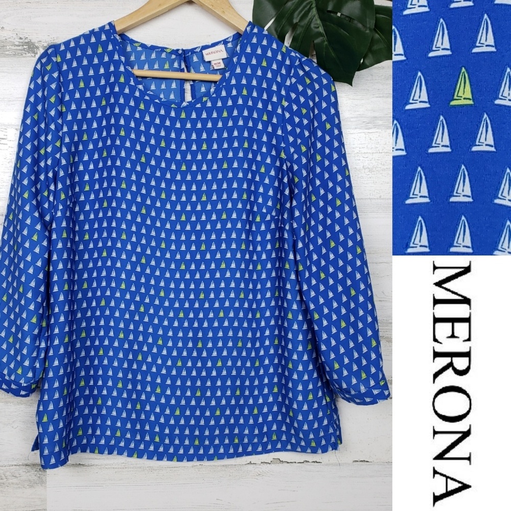 Merona Sailboat Printed 3/4 Sleeves  Size M Blouse